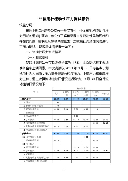 信用社流动性压力测试报告