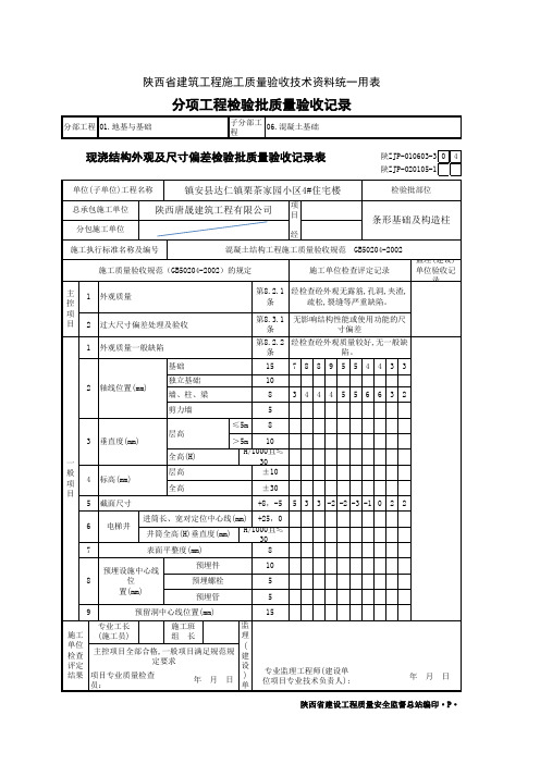 条形基础及独立柱现浇尺寸