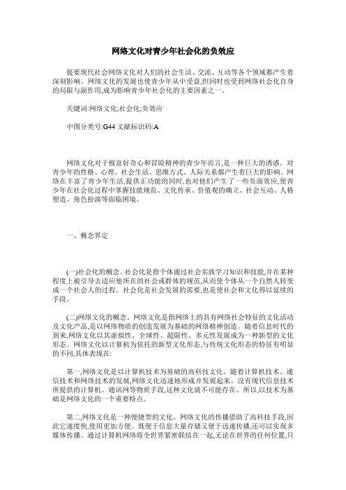 网络文化对青少年社会化的负效应