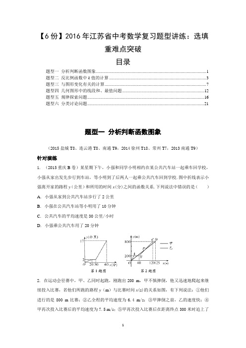 【6份】2016年江苏省中考数学复习题型讲练:选填重难点突破