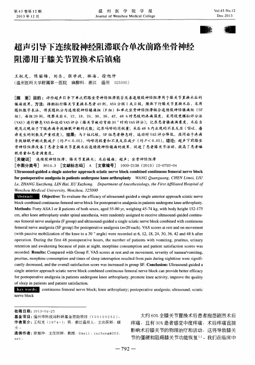 超声引导下连续股神经阻滞联合单次前路坐骨神经阻滞用于膝关节置换术后镇痛