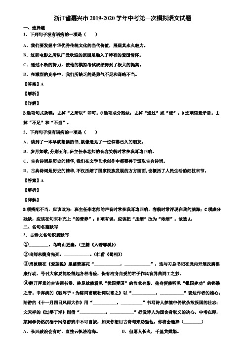 浙江省嘉兴市2019-2020学年中考第一次模拟语文试题含解析