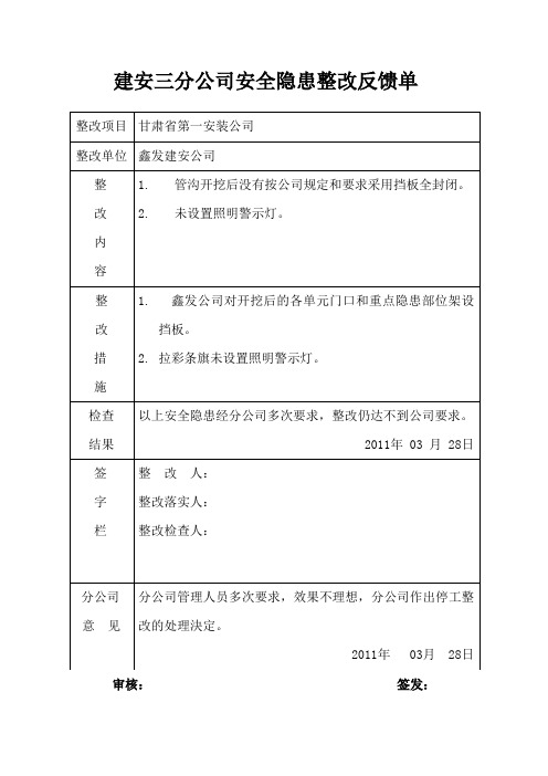 隐患整改反馈单