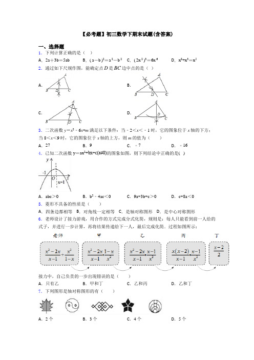 【必考题】初三数学下期末试题(含答案)