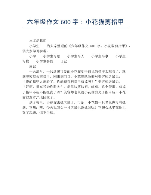 六年级作文600字:小花猫剪指甲