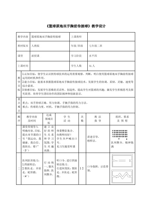 初中体育_篮球原地双手胸前传接球教学设计学情分析教材分析课后反思