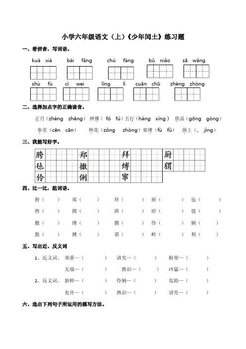 部编版小学六年级上册语文24《少年闰土》同步练习(含答案)