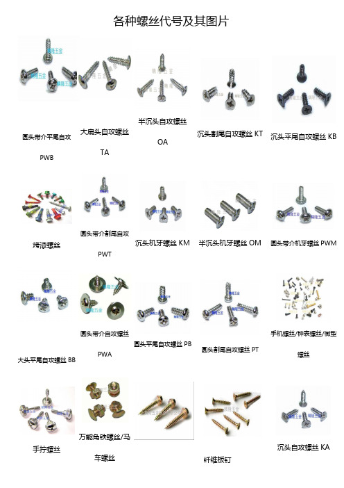 各种螺丝代号及其图片