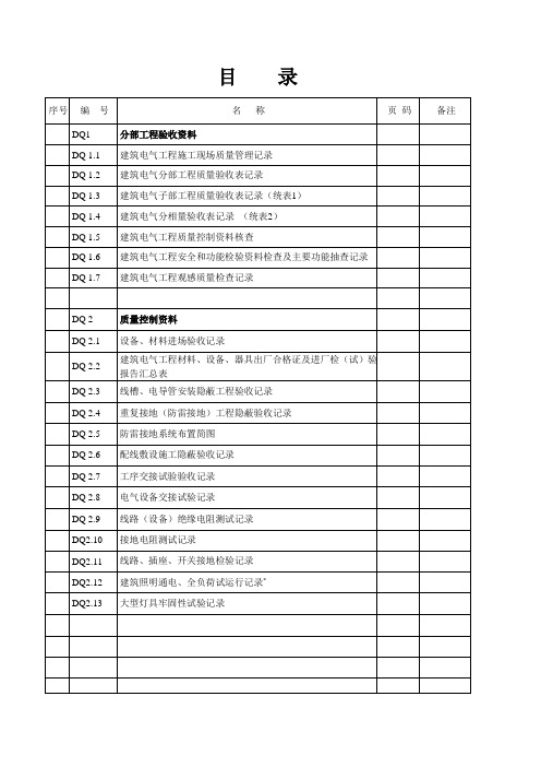 江苏省电气资料验收目录、表格资料