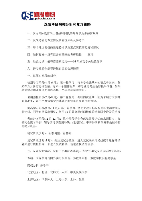 汉硕考研分析和复习策略