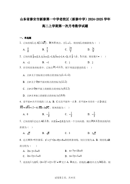 山东省泰安市新泰第一中学老校区(新泰中学)2024-2025学年高二上学期第一次月考数学试题