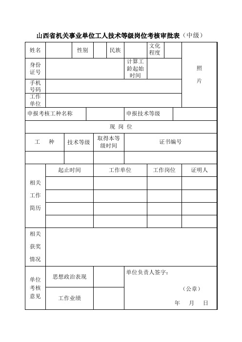 (中级工)工人技术等级岗位考核审批表