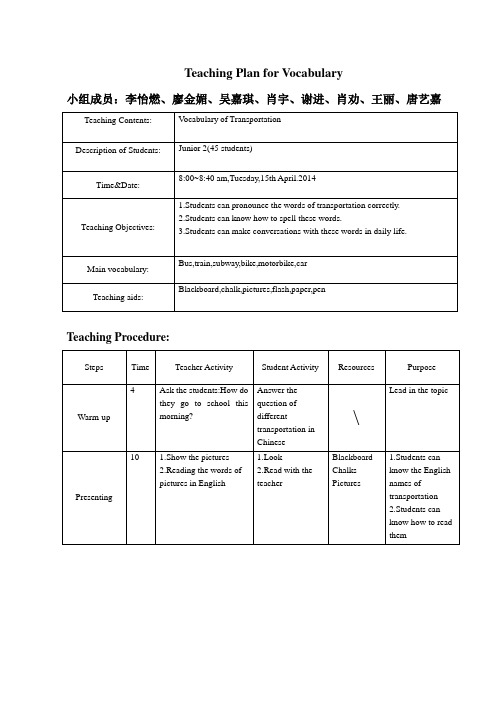 Teaching Plan for Vocabulary