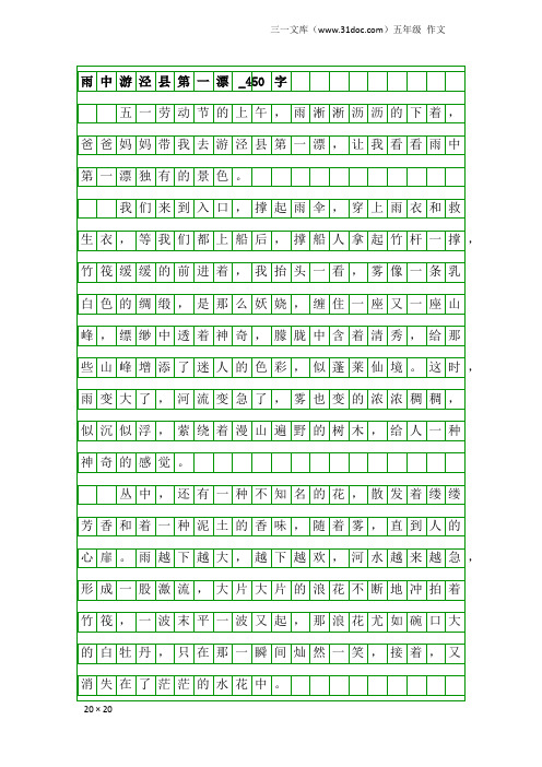 五年级作文：雨中游泾县第一漂_450字