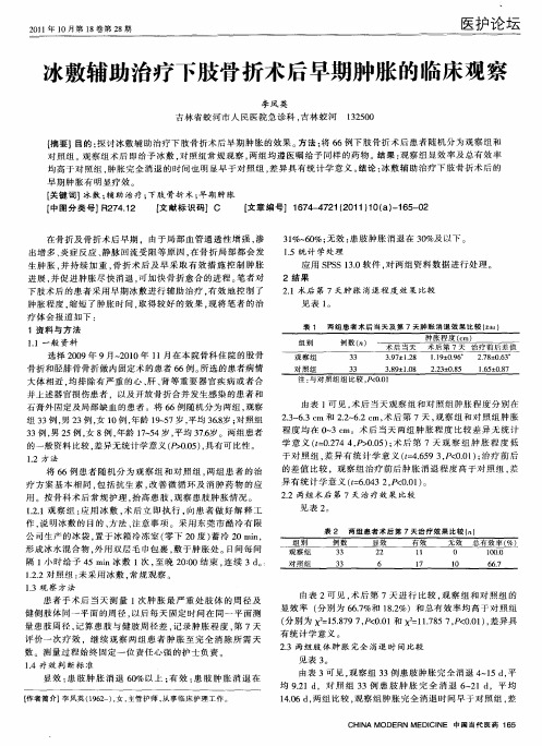 冰敷辅助治疗下肢骨折术后早期肿胀的临床观察