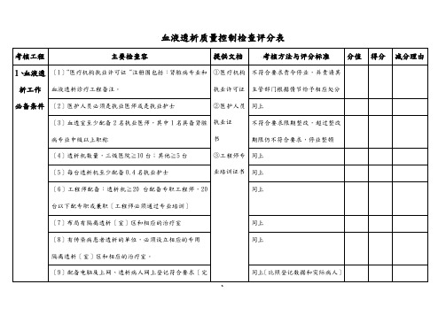 血液透析质量控制检查评分表新