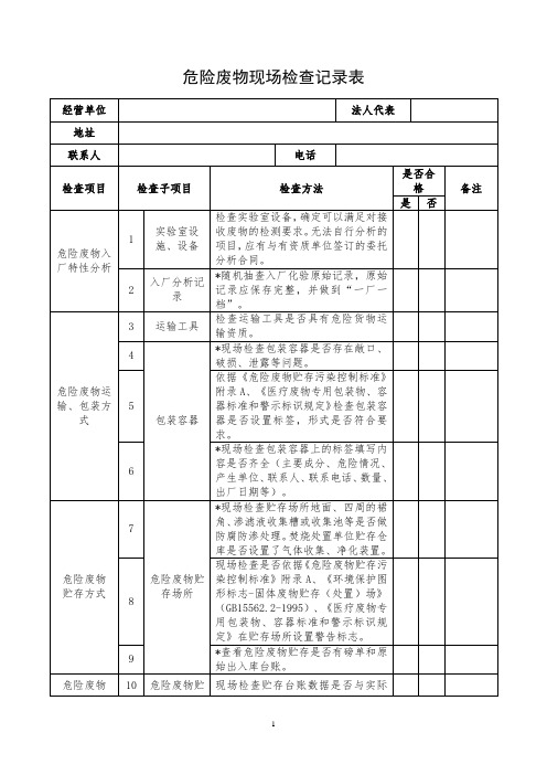 危险废物检查表