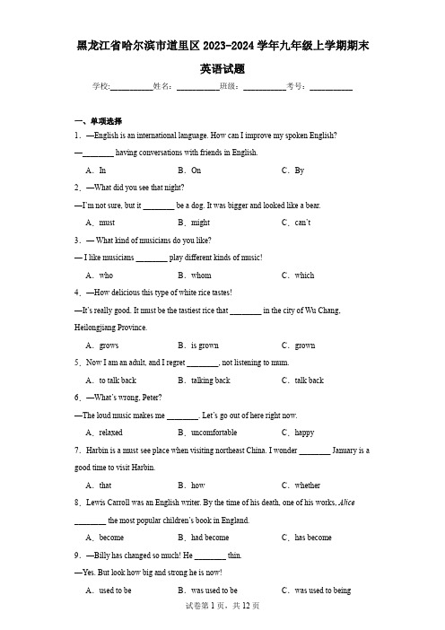 黑龙江省哈尔滨市道里区2023-2024学年九年级上学期期末英语试题
