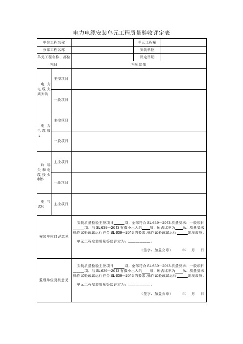 电力电缆安装单元工程质量验收评定表