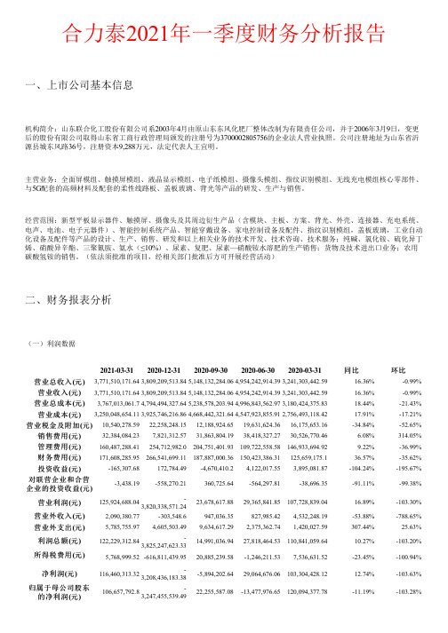 合力泰2021年一季度财务分析报告