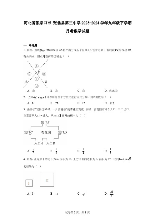 河北省张家口市张北县第三中学2023-2024学年九年级下学期月考数学试题