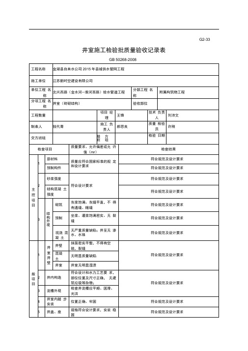 井室施工检验批质量验收记录表