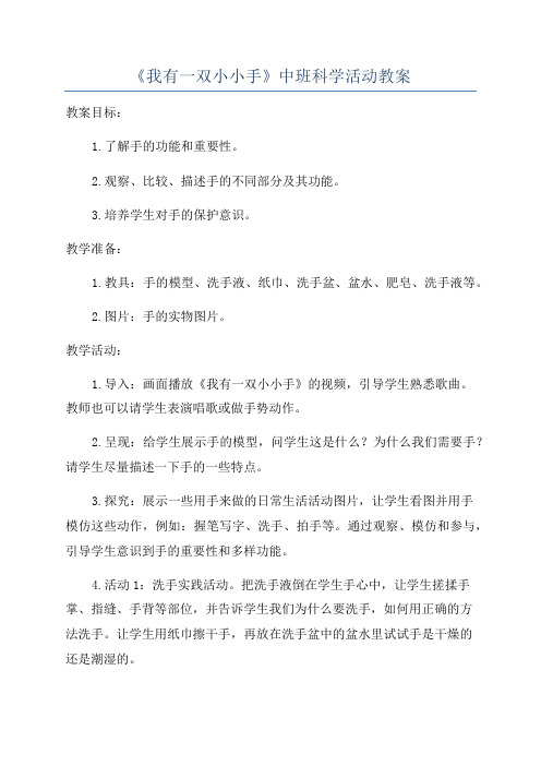 《我有一双小小手》中班科学活动教案