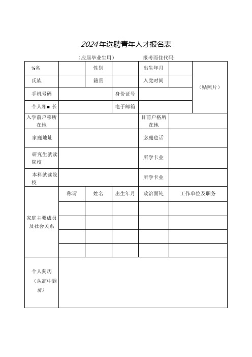 2024年选聘青年人才报名表