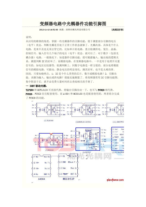 变频器电路中光耦器件功能引脚图