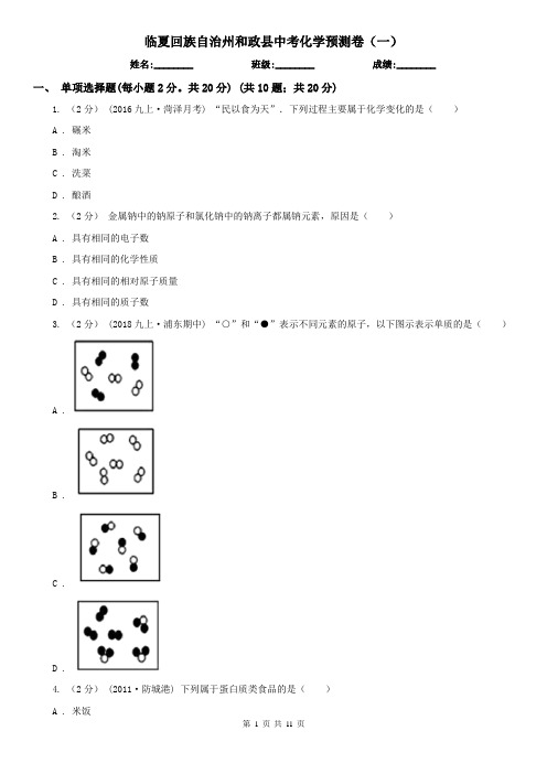 临夏回族自治州和政县中考化学预测卷(一)