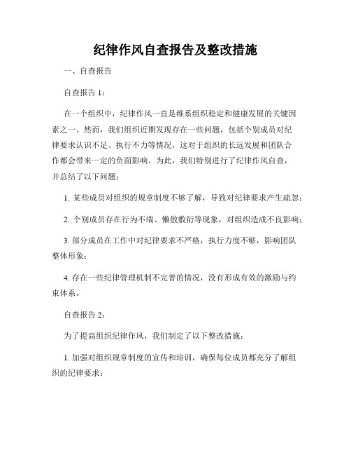 纪律作风自查报告及整改措施