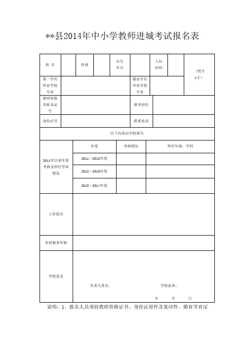 XX县2014年中小学教师进城考试报名表【模板】