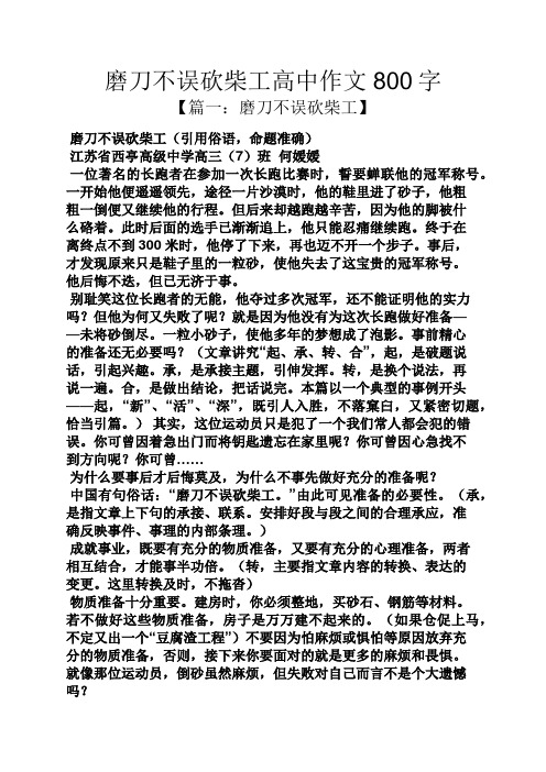 高二作文之磨刀不误砍柴工高中作文800字