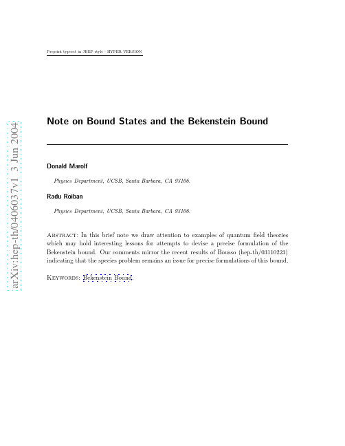 Note on Bound States and the Bekenstein Bound