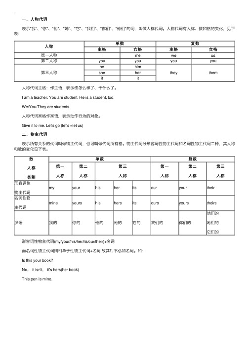 小学英语人称代词和物主代词音标教案