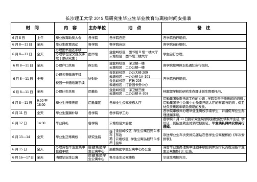 长沙理工大学2015届研究生毕业生毕业教育与离校时间安排表