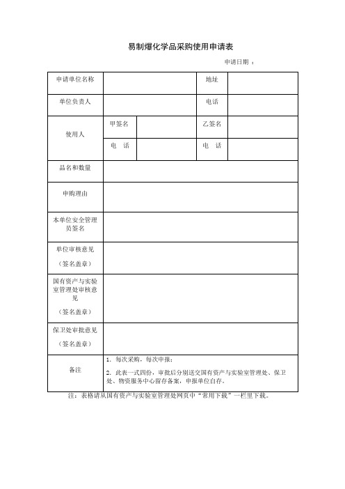 易制爆化学品采购使用申请表