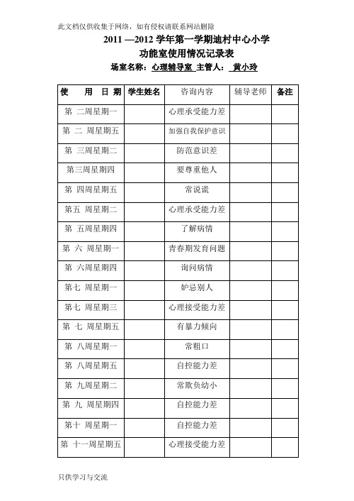 心理辅导室使用记录表教学内容