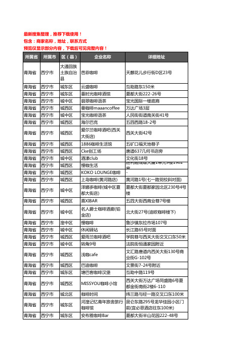 新版青海省西宁市咖啡厅企业公司商家户名录单联系方式地址大全90家