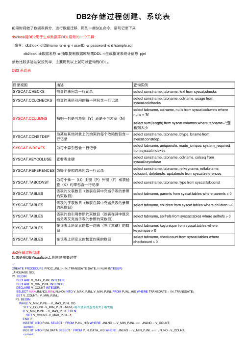 DB2存储过程创建、系统表