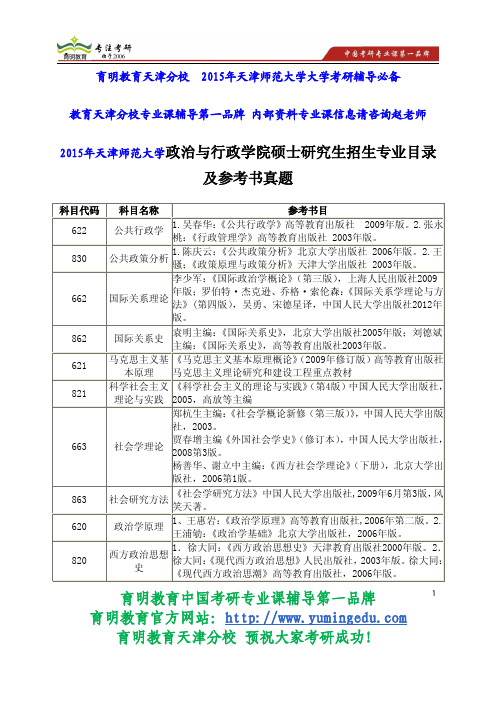 2015年天津师范大学政治与行政学院硕士研究生招生专业目录及参考书真题