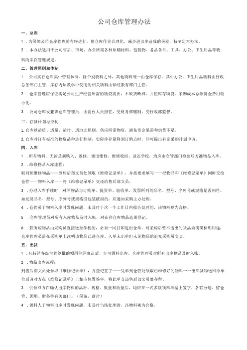 仓库管理办法,存货计划与库存控制,仓库盘存管理规定