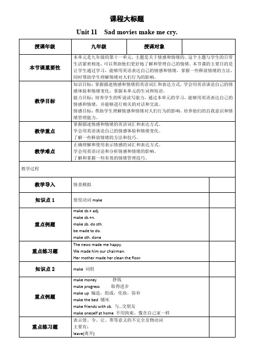 Unit11Sadmoviesmakemecry.教案人教版英语九年级全册