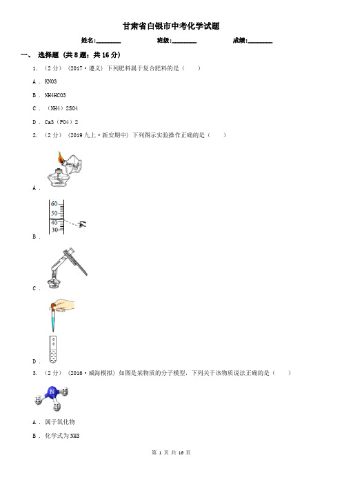 甘肃省白银市中考化学试题