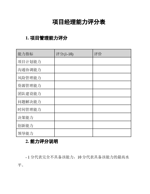 项目经理能力评分表