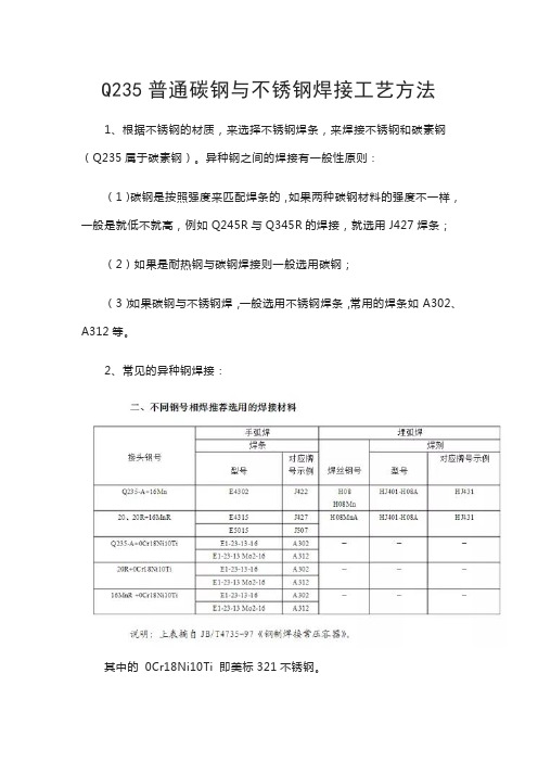 Q235普通碳钢与不锈钢焊接工艺方法