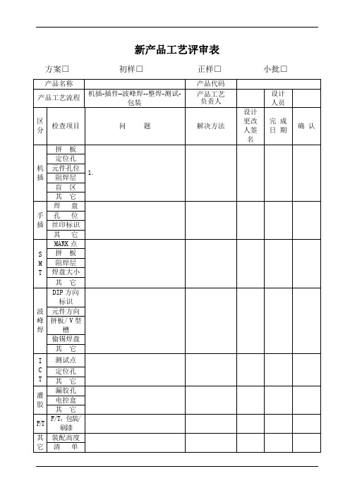 新产品工艺评审表