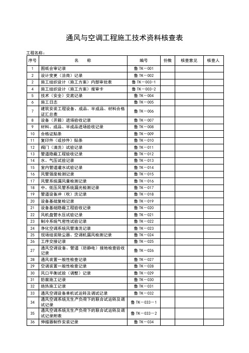 TK通风与空调建筑工程施工技术资料管理规程