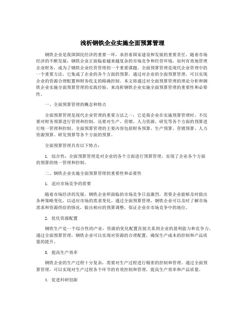 浅析钢铁企业实施全面预算管理