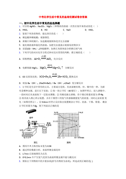 中考化学生活中常见的盐培优测试卷含答案